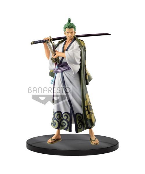 Roronoa Zoro joins Banprestoi's DXF The Grandline Men line. ThisWano Country version of Roronoa Zoro stands 17cm tall and is a must for all fans of the series!
